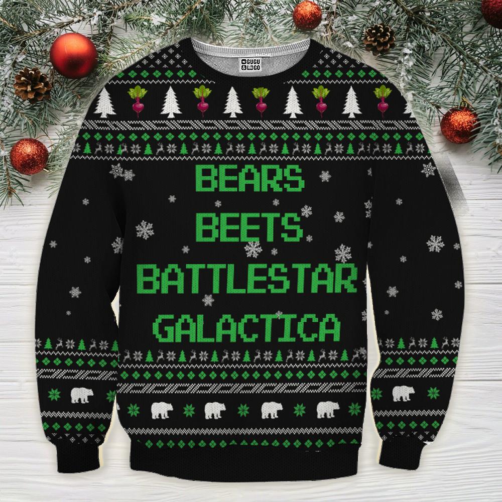 Bears beets battlestar galactica ugly sweater - black