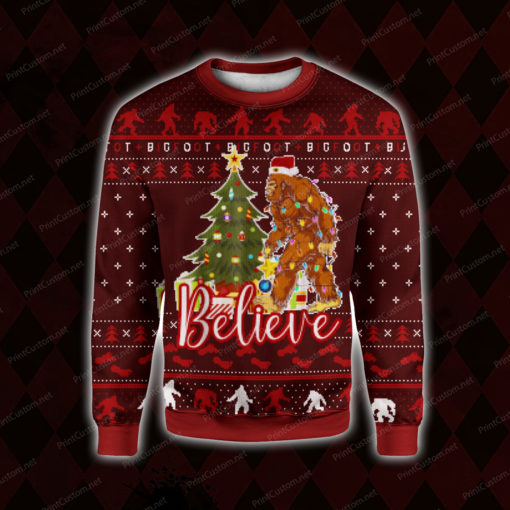 Bigfoot believe christmas 3d ugly christmas sweater