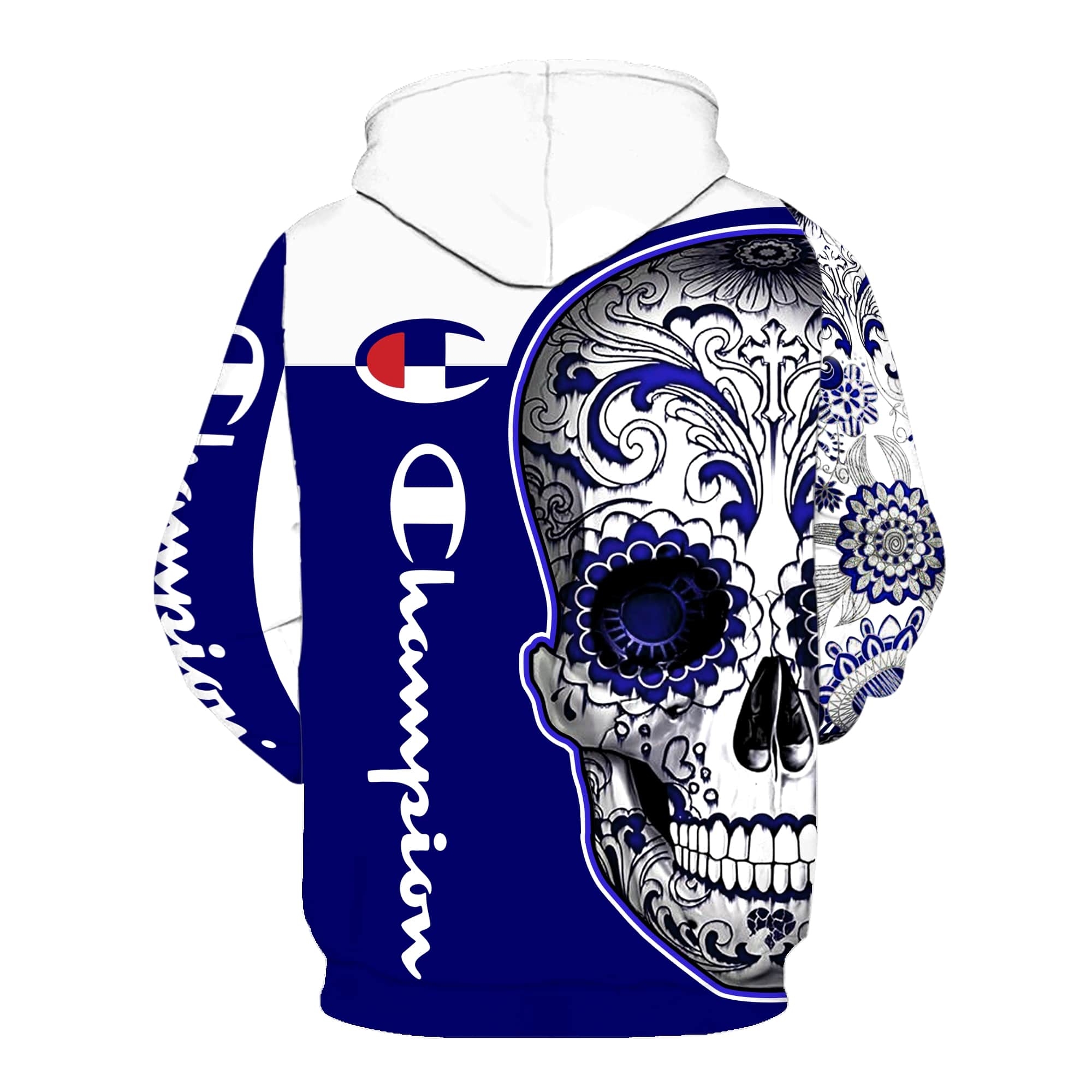 Champion sugal skull full over print hoodie - back