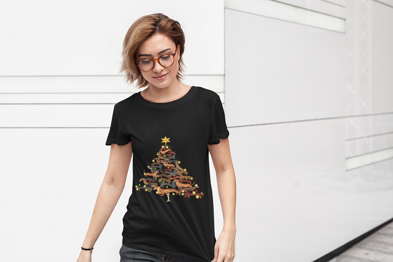 Dachshund christmas tree t-shirt