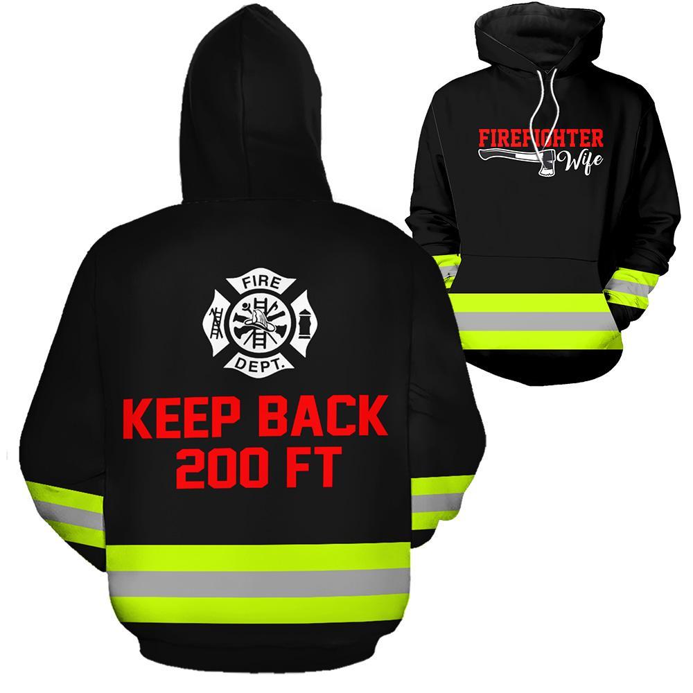 Firefighter keep back 200ft 3d hoodie - black