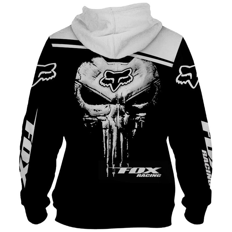 Fox racing skull 3d hoodie - back