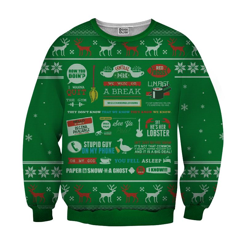 Friends tv show full quotes 3d ugly sweater - green