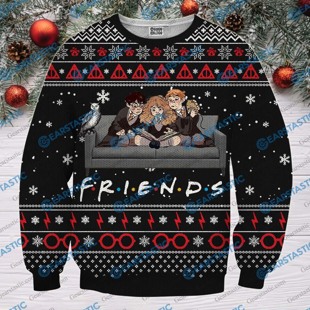 Friends tv show harry potter ugly christmas sweater - black