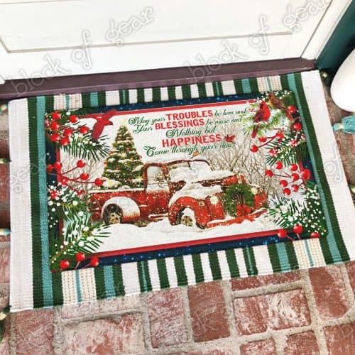 Happiness come through your door red truck christmas doormat – maria