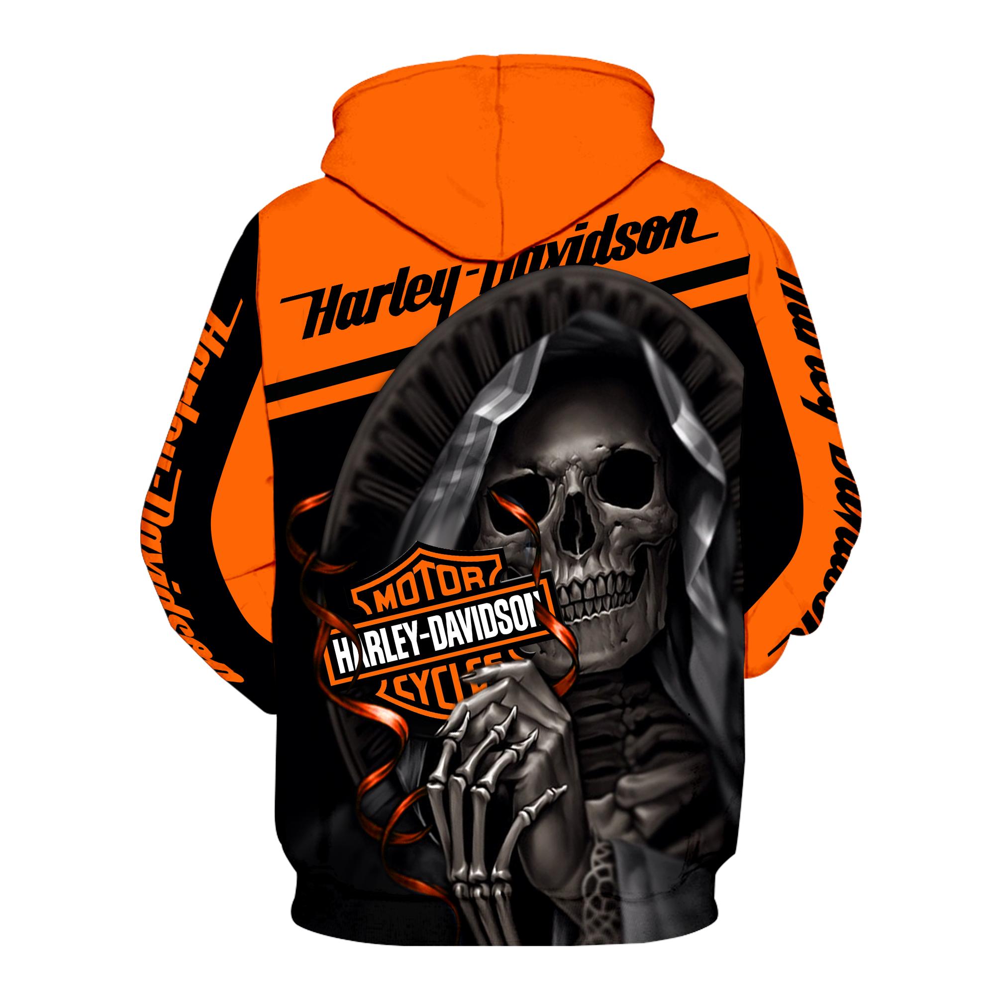 Harley-davidson motorcycle skull 3d hoodie - back