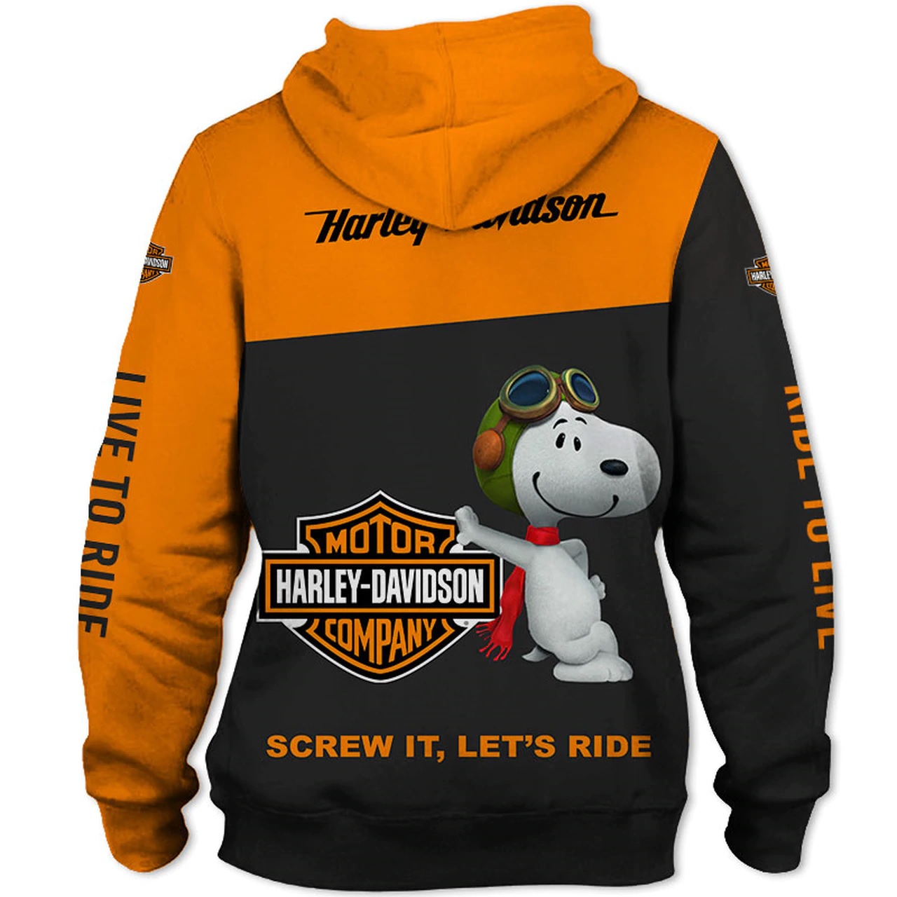 Harley-davidson motorcycle snoopy screw it let's ride all over print hoodie - back