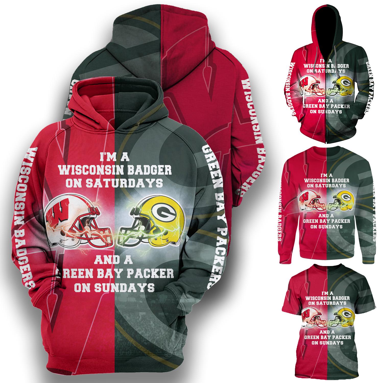 I’m a wisconsin badgers on saturdays and a green bay packers on sundays 3d hoodie - maria