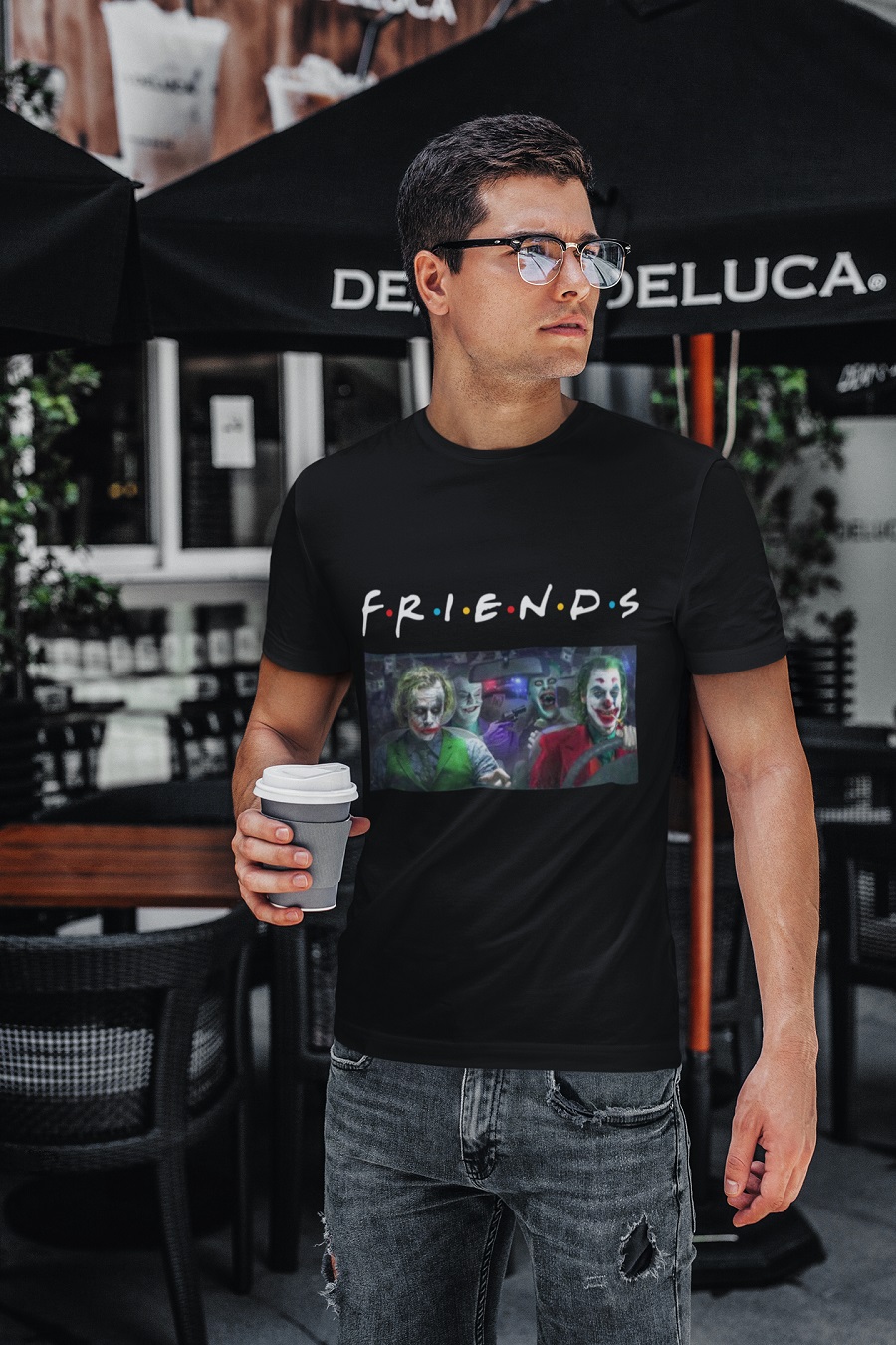 Joker all versions driving car friends tv show t-shirt