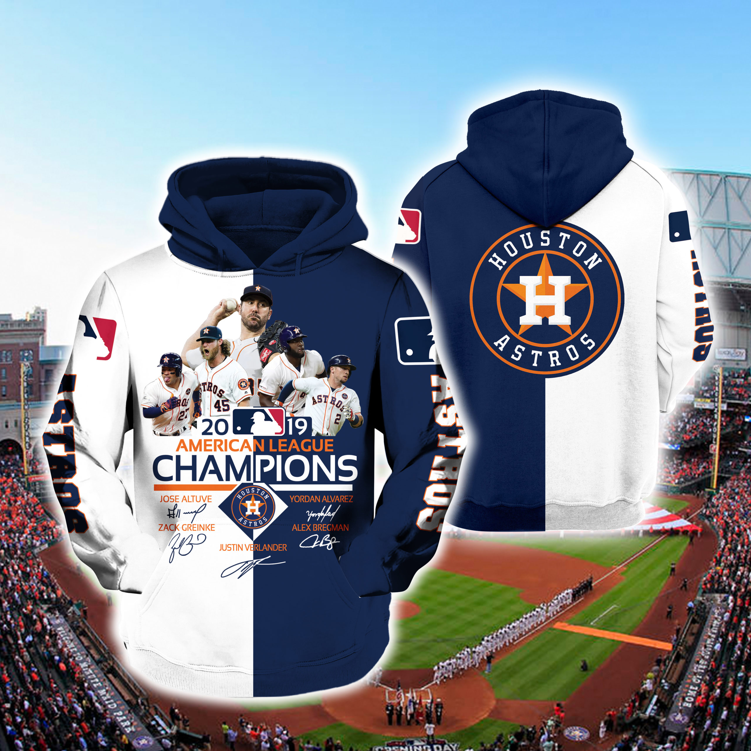 MLB houston astros 2019 american league championship full printing hoodie - premium