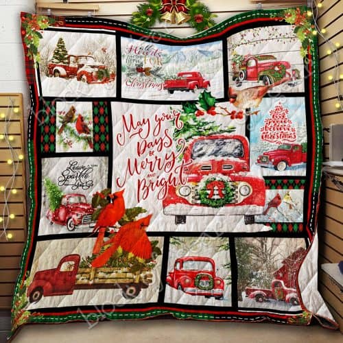 May your day be merry and bright red truck christmas quilt