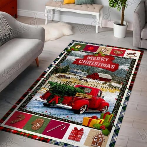 Merry christmas red truck christmas living room rug – maria