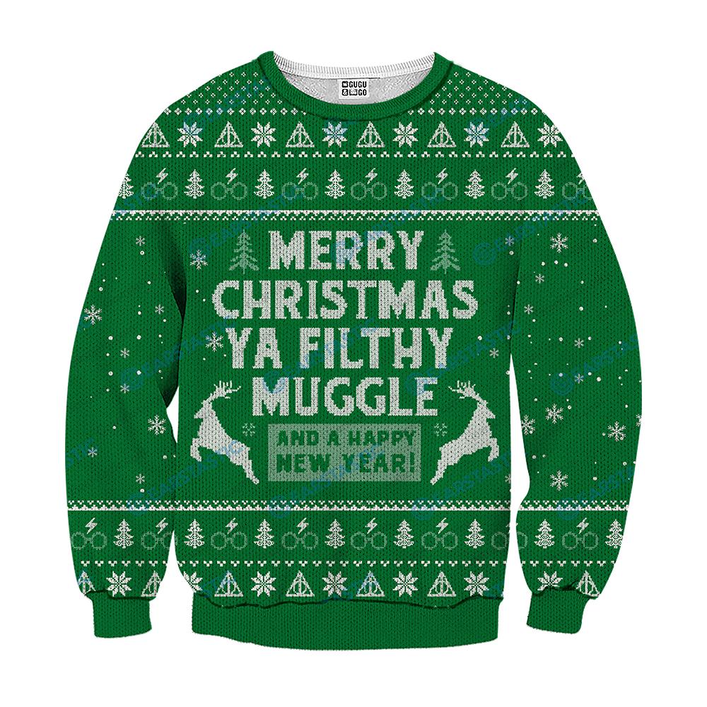 Merry christmas ya filthy muggle and a happy new year ugly sweater - green