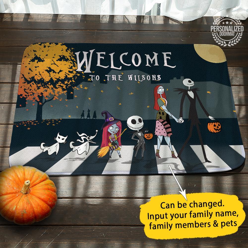 Nightmare before christmas jack and sally personalized doormat - 1