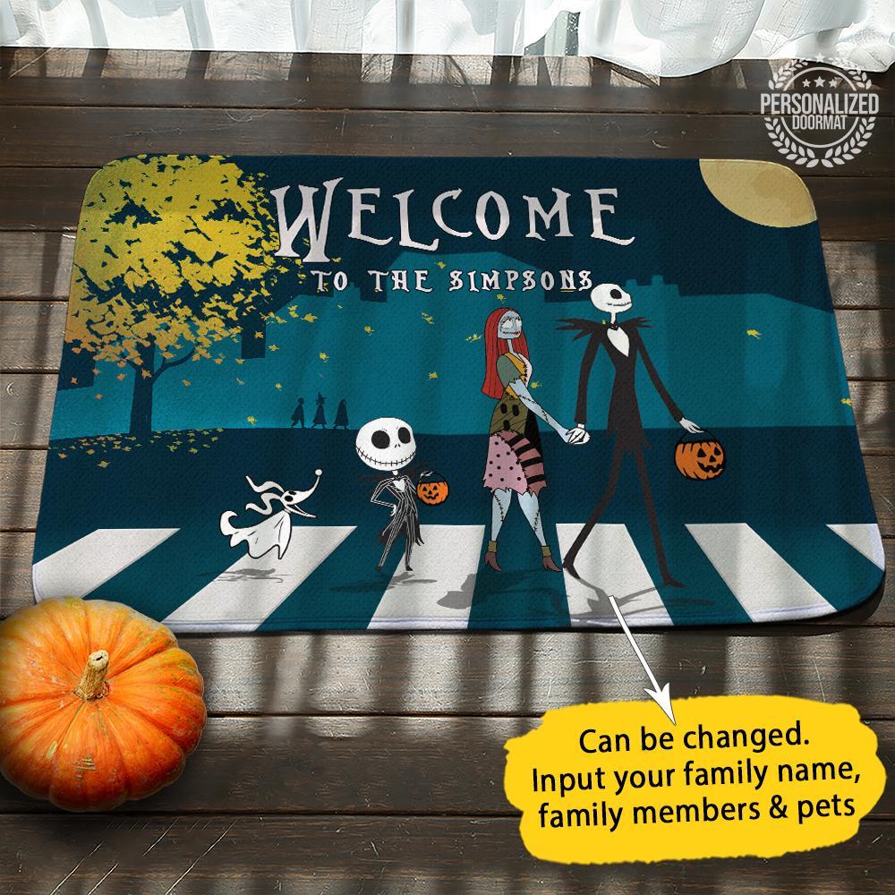 Nightmare before christmas jack and sally personalized doormat - 2