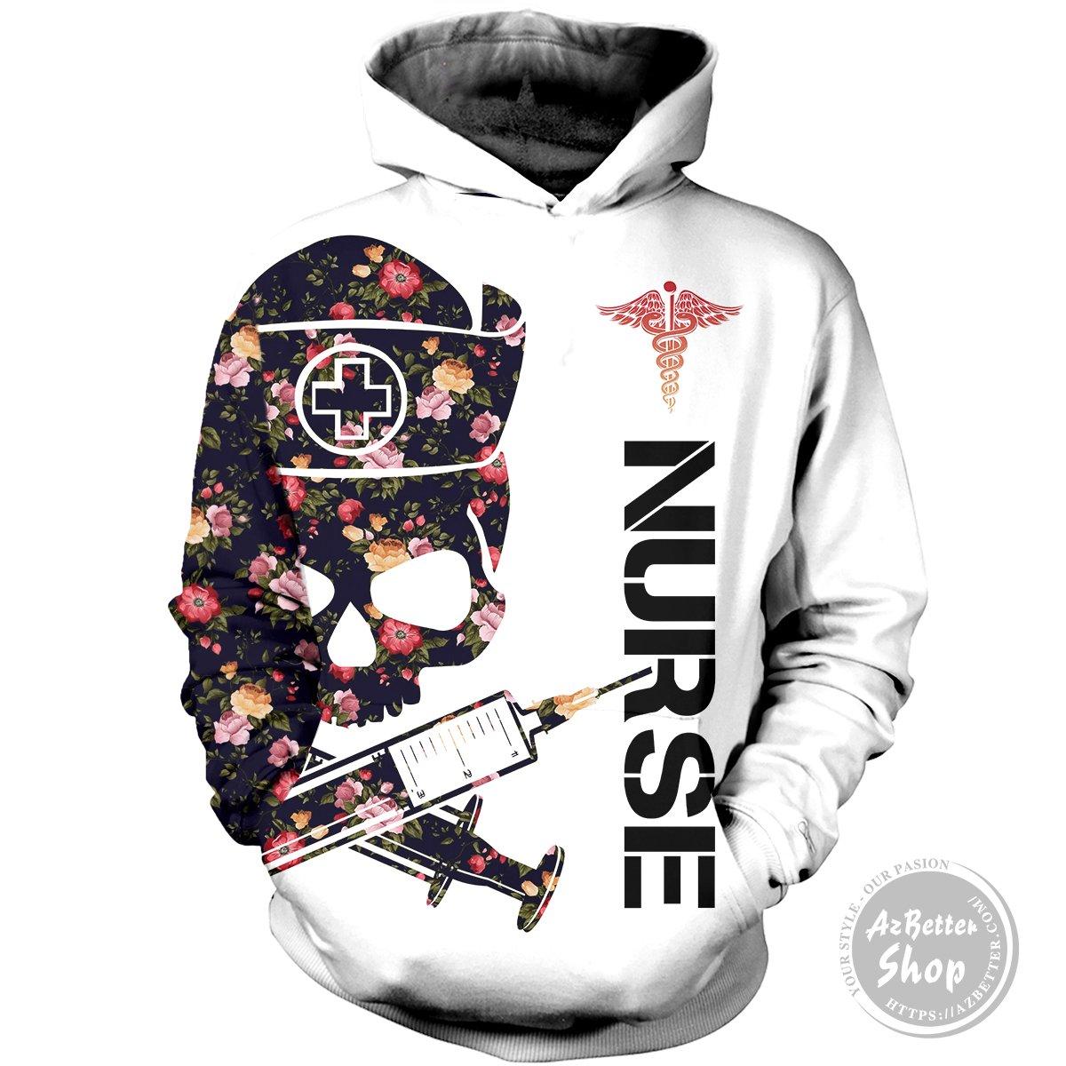 Nurse skull floral all over print hoodie – maria