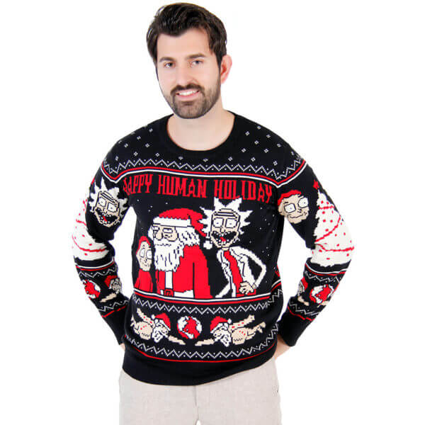 Rick and morty happy human holiday ugly christmas sweater - front