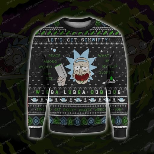 Rick and morty let’s get schwifty ugly christmas sweater – maria