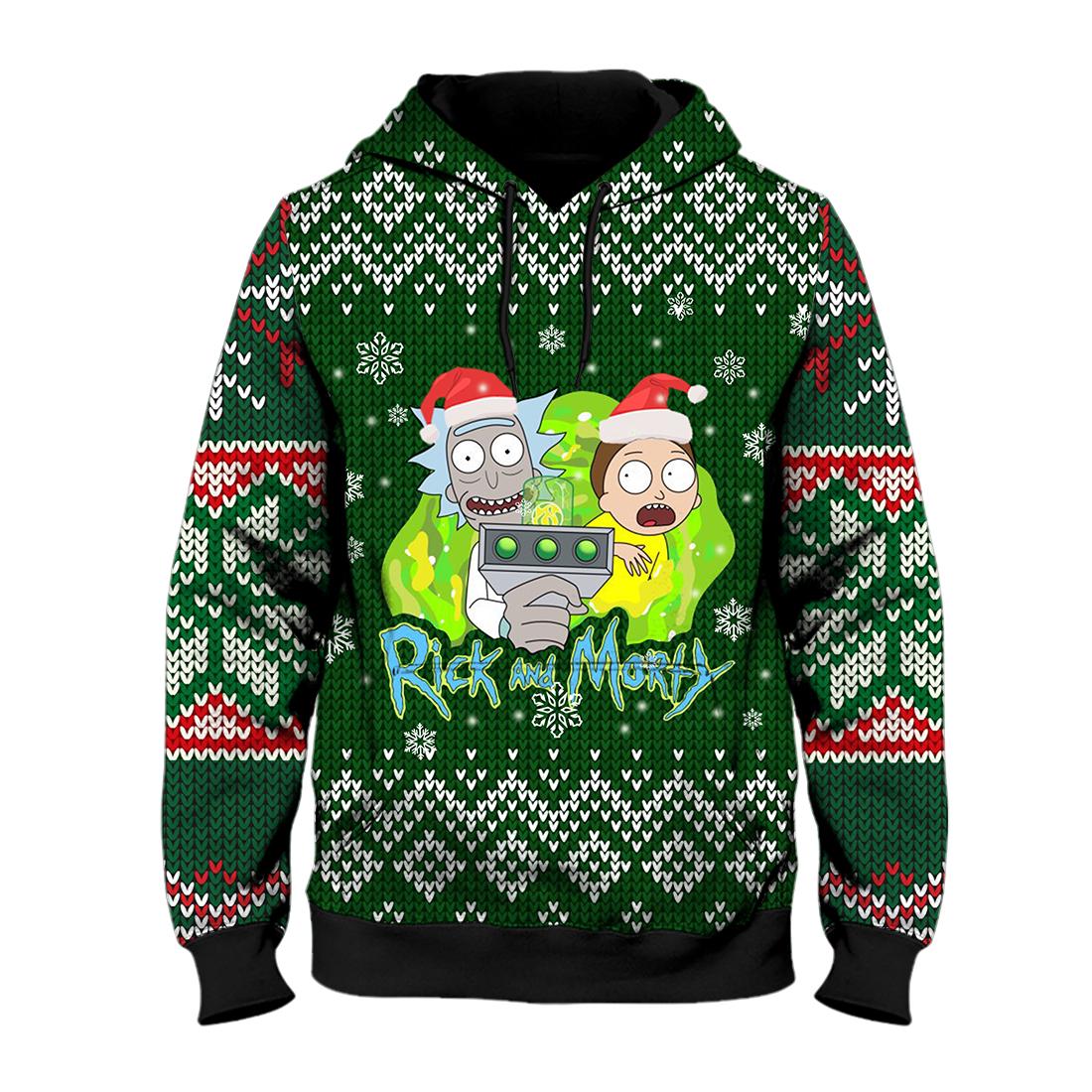 Rick and morty ugly christmas all over print hoodie – maria