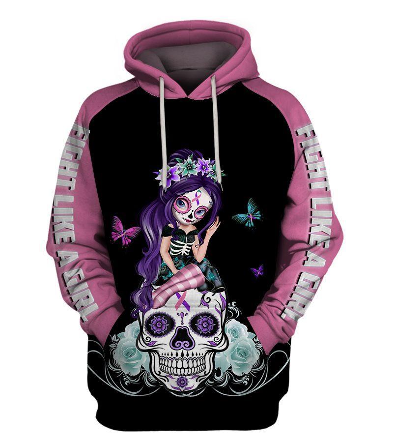 Sugar skull fairy fight like a girl thyroid cancer awareness 3d hoodie – maria