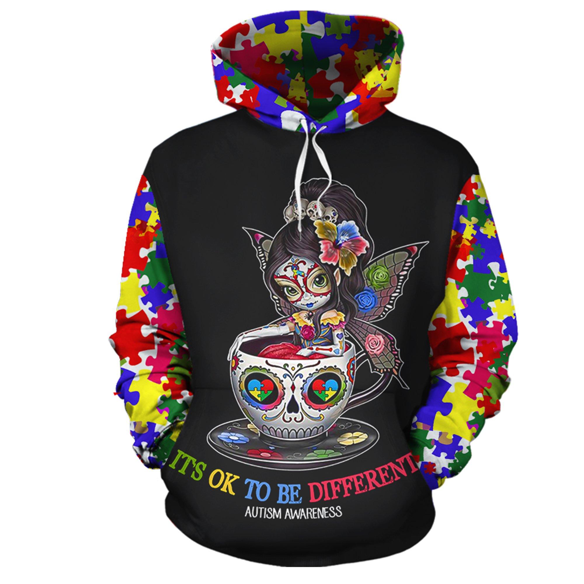 Sugar skull fairy it’s ok to be different autism awareness 3d hoodie – maria