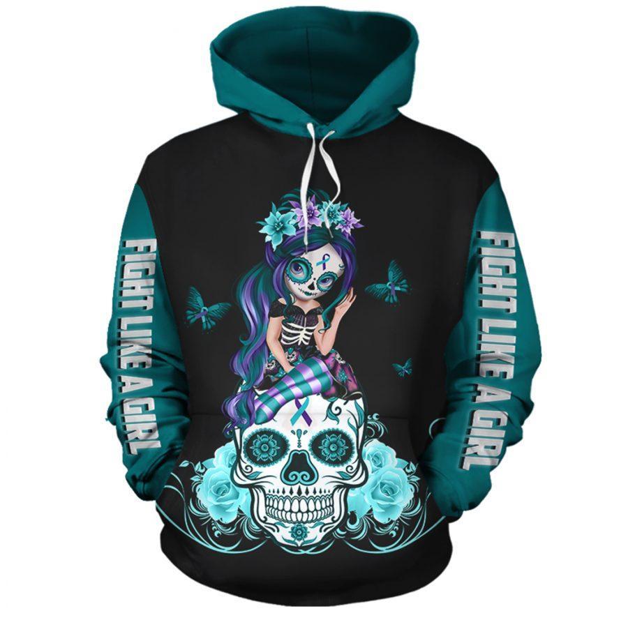 Sugar skull fight like a girl suicide prevention awareness 3d hoodie – maria
