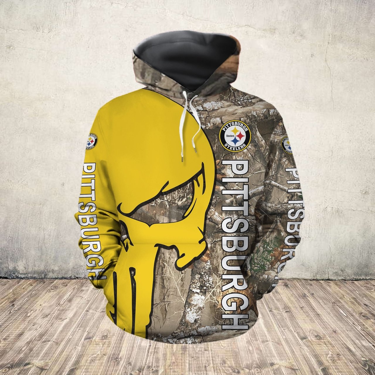 The punisher pittsburgh steelers all over print hoodie - front