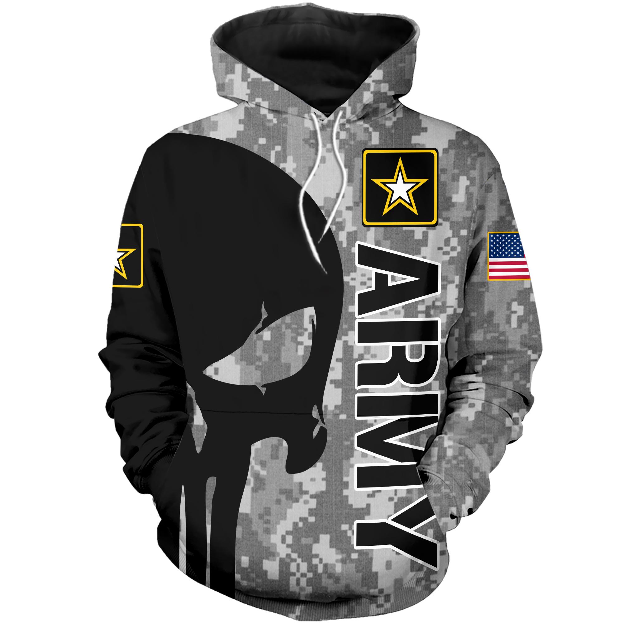 US army skull 3d hoodie