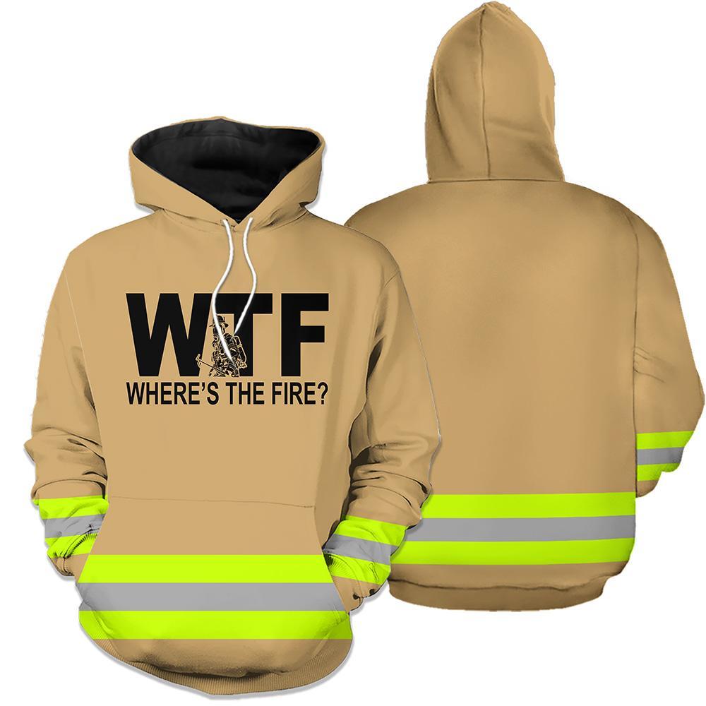 Wheres the fire firefighter 3d hoodie - wtf green line creme