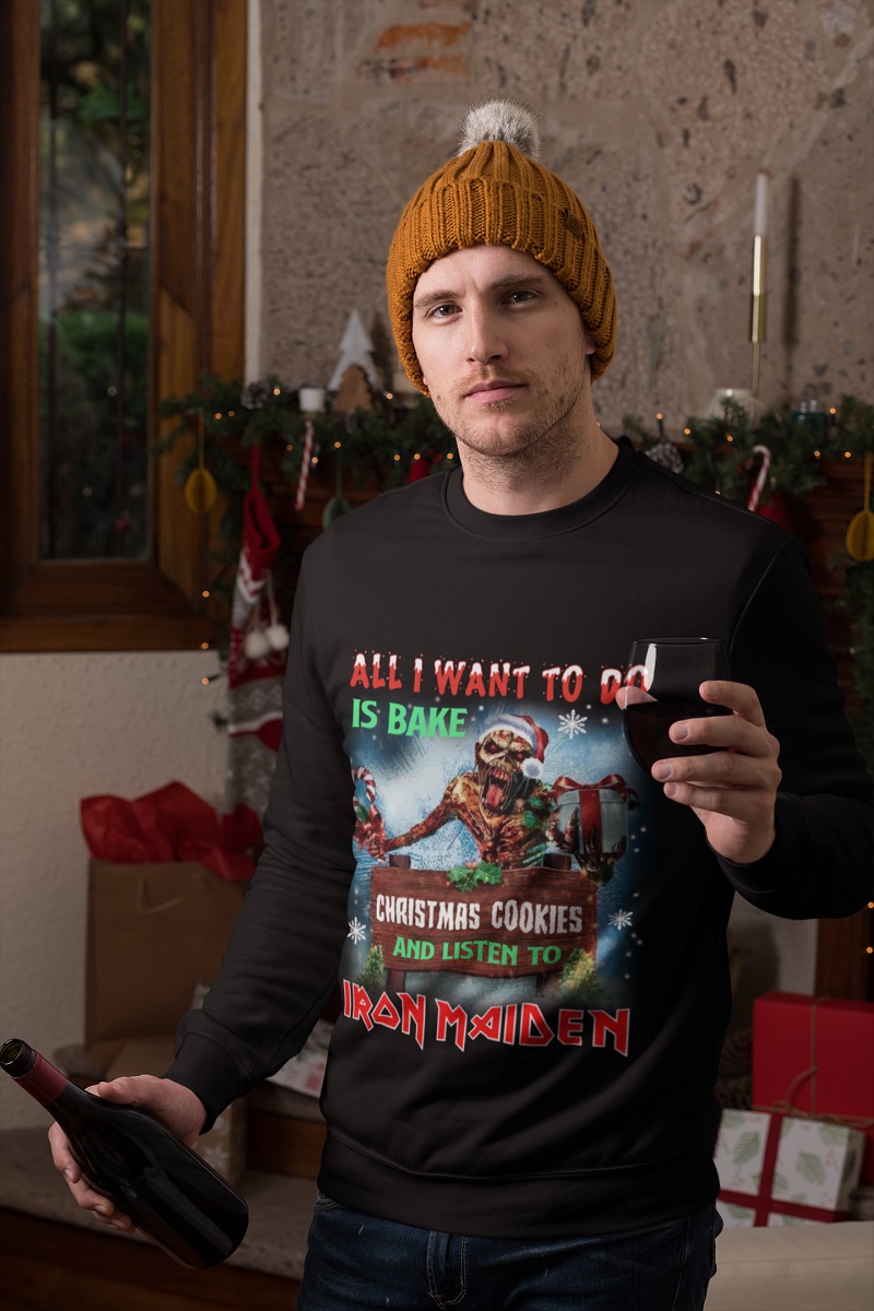 All i want to do is bake Christmas cookies and listen to Iron Maiden sweater