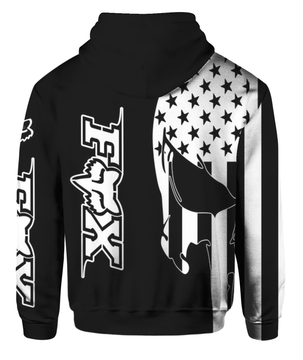 American flag skull fox racing full printing hoodie - back