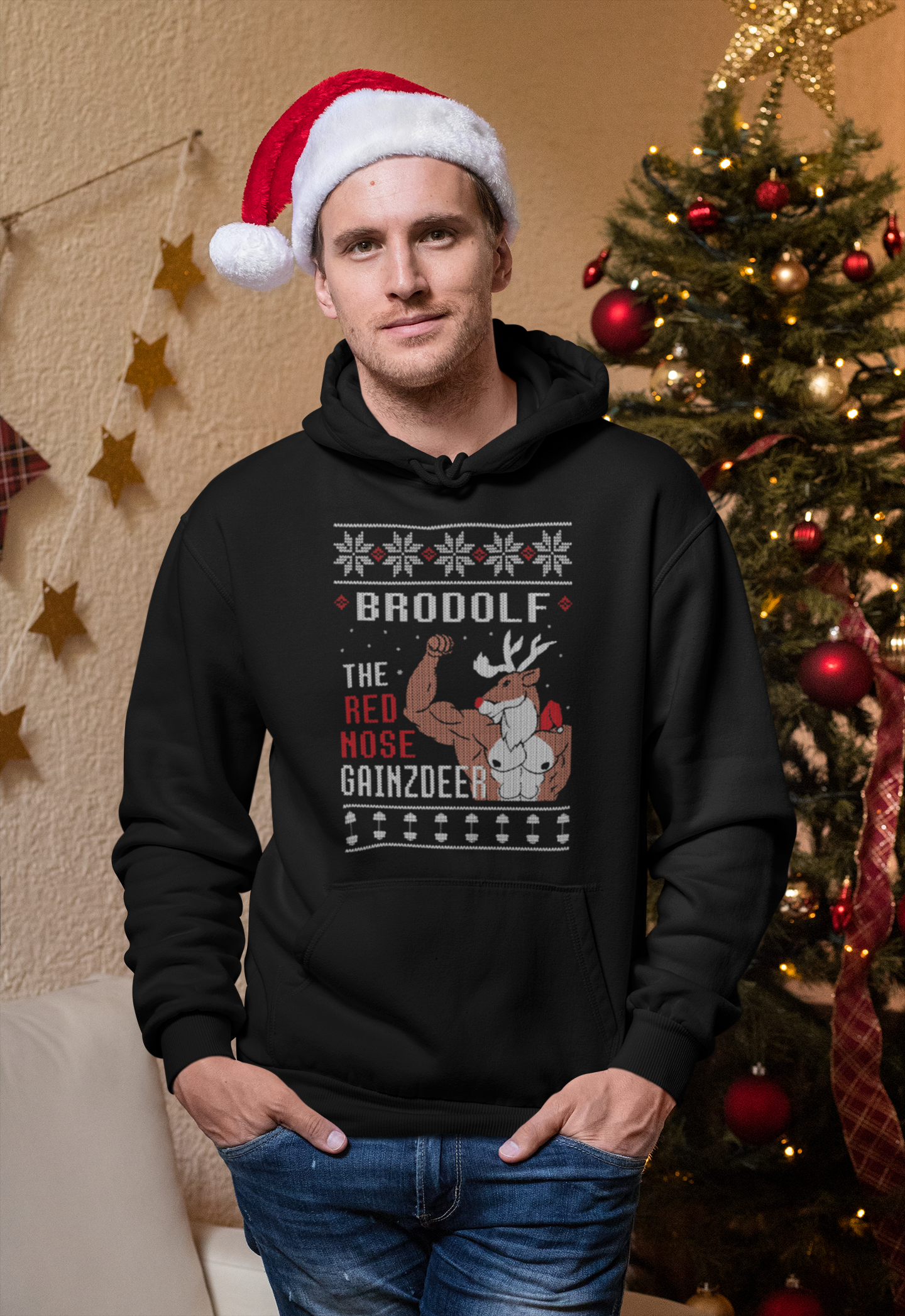 Brodolf the rednose gainzdeer ugly Christmas hoodie