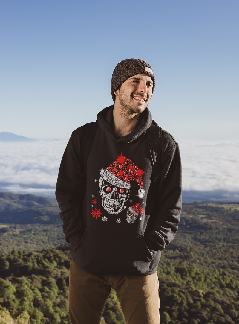 Christmas Rhinestone Smiling Skull hoodie, sweater