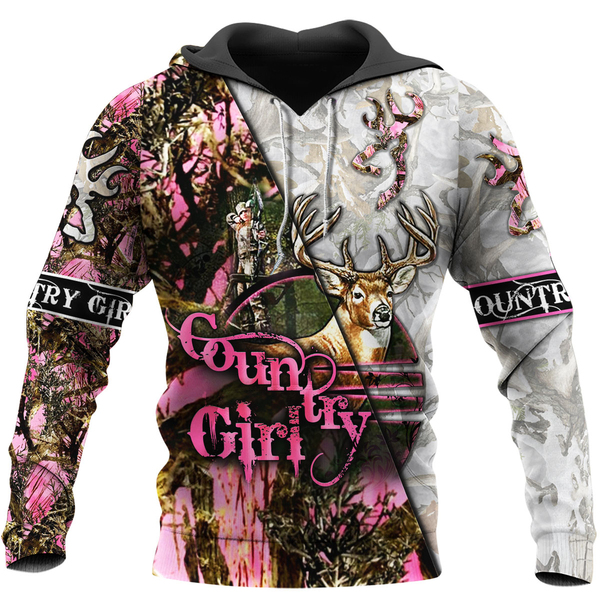 Country girl deer pink all over print hoodie 1