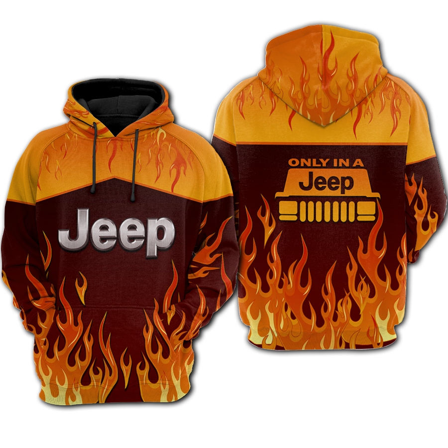 Fire jeep all over printed hoodie