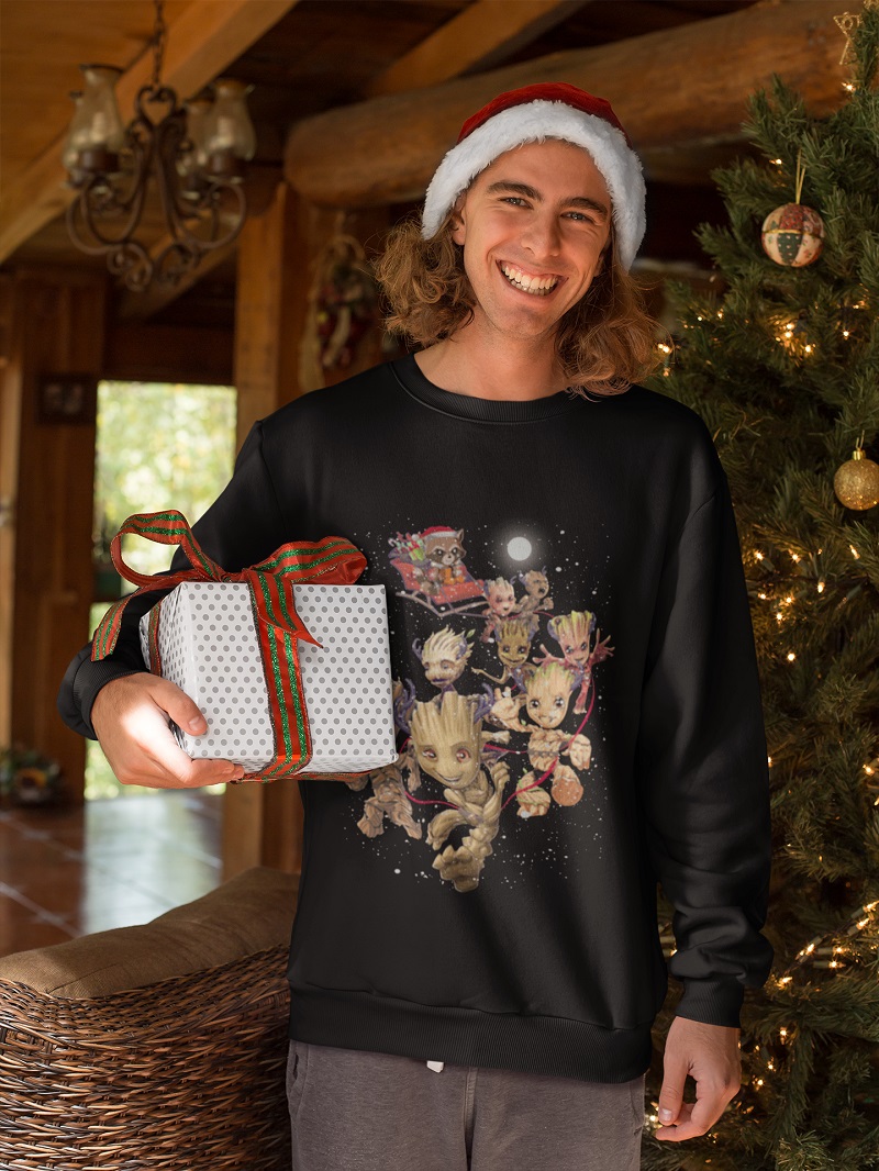 Groot reindeer and Rocket santa claus Christmas sweater
