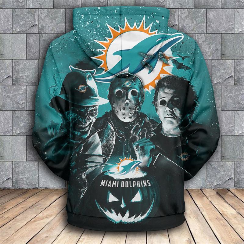 Horror movie characters miami dolphins 3d zipper hoodie - back