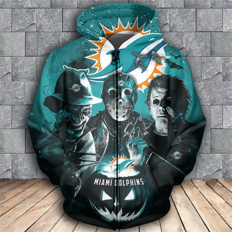 Horror movie characters miami dolphins 3d zipper hoodie
