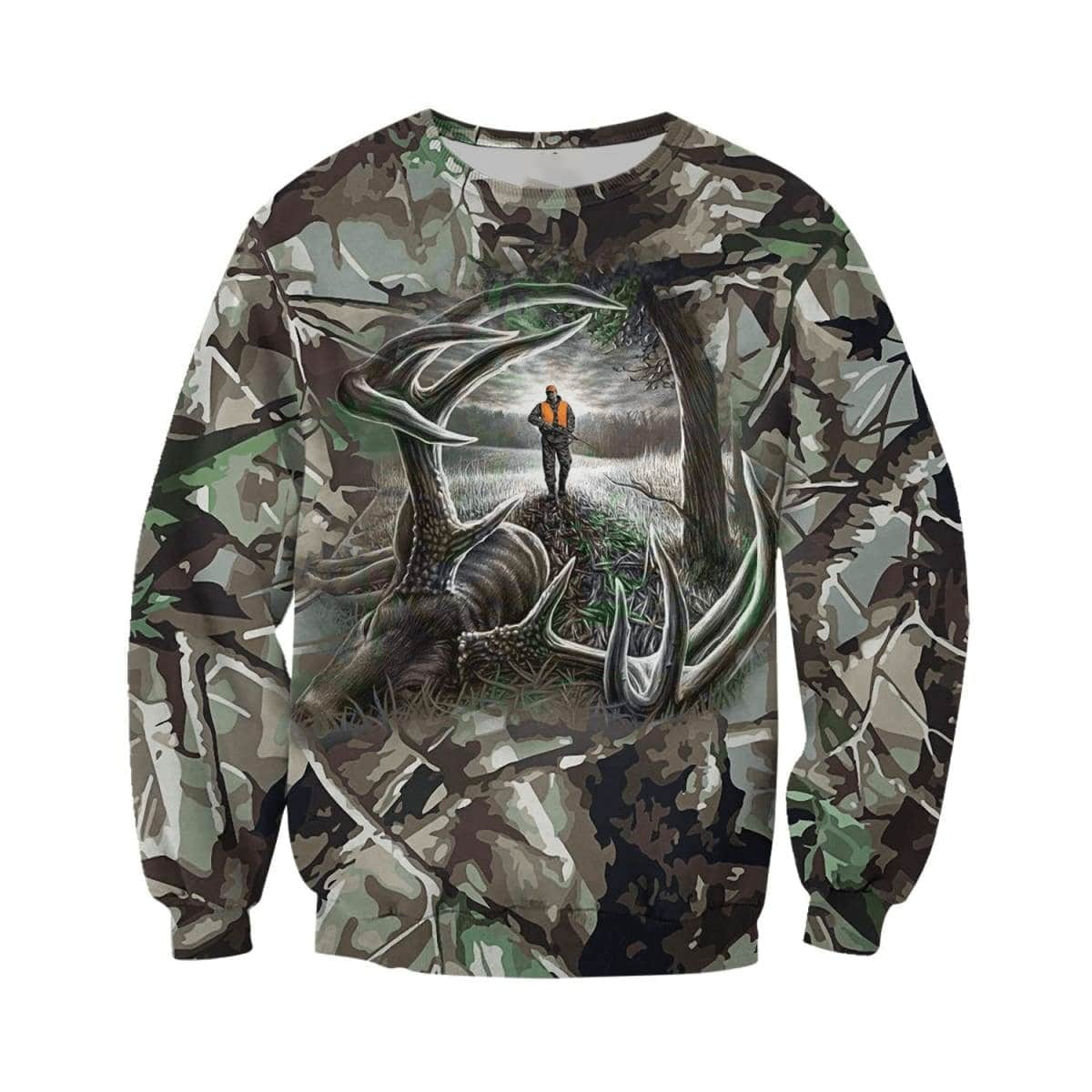 Hunting deer camo forest all over print sweatshirt