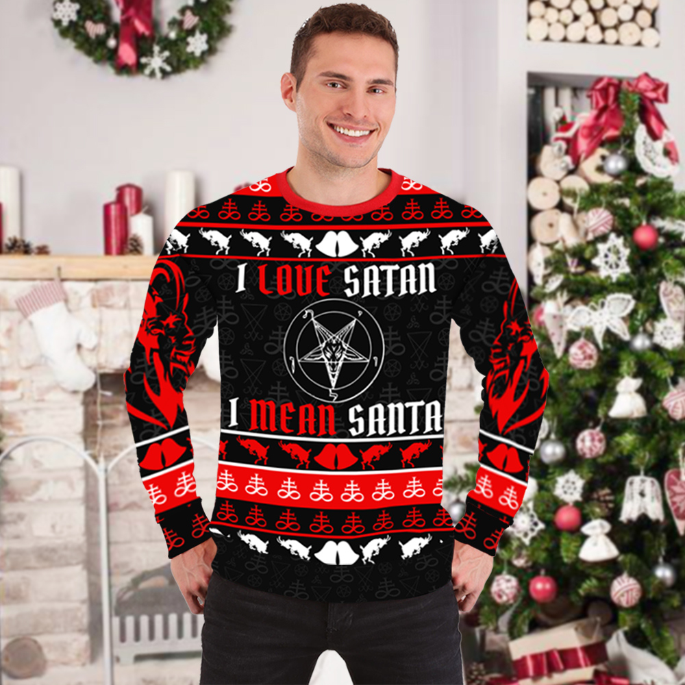 I love satan I mean santa full printing ugly christmas sweater 2
