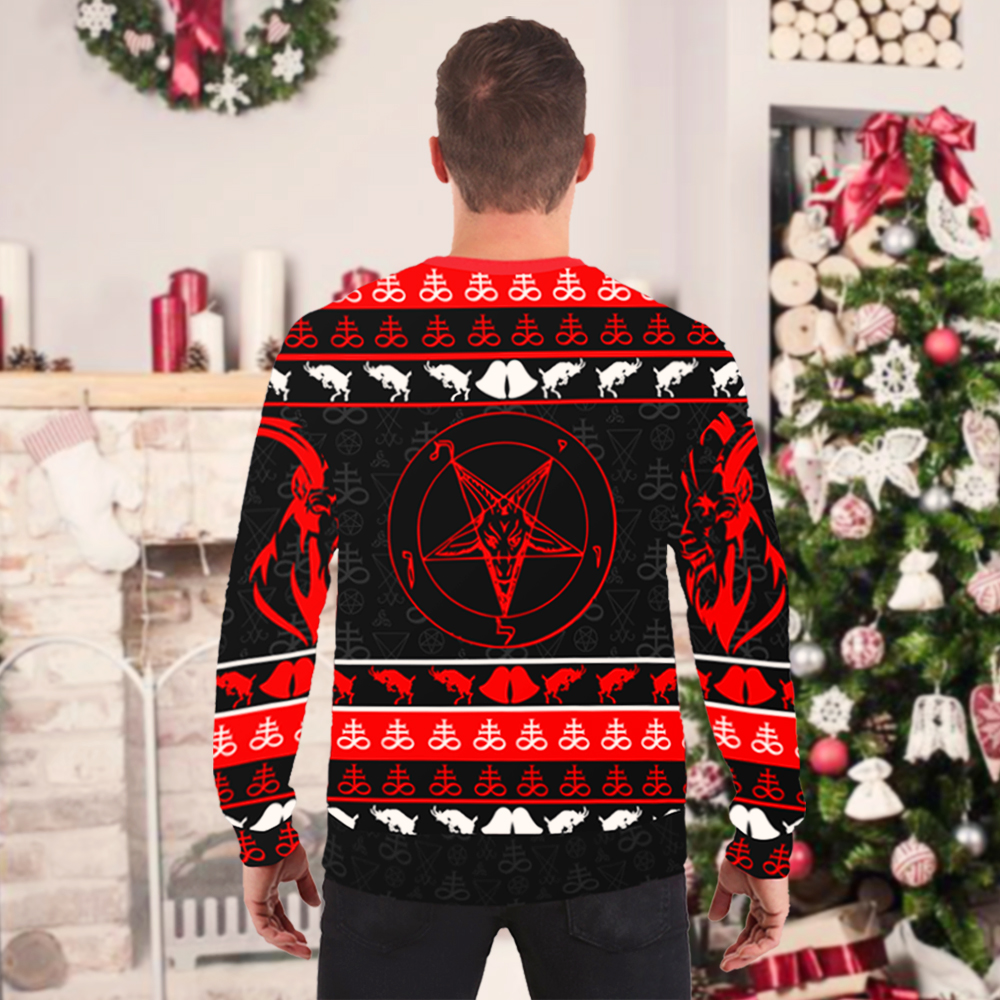 I love satan I mean santa full printing ugly christmas sweater 3