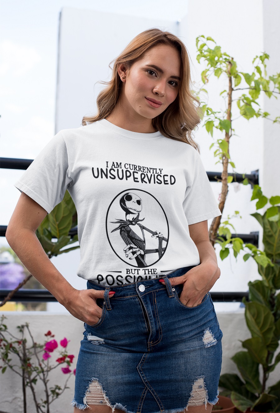 Jack skellington I am currently unsupervised but the possibilities are endless shirt