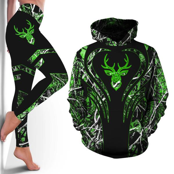 Love deer green all over print hoodie
