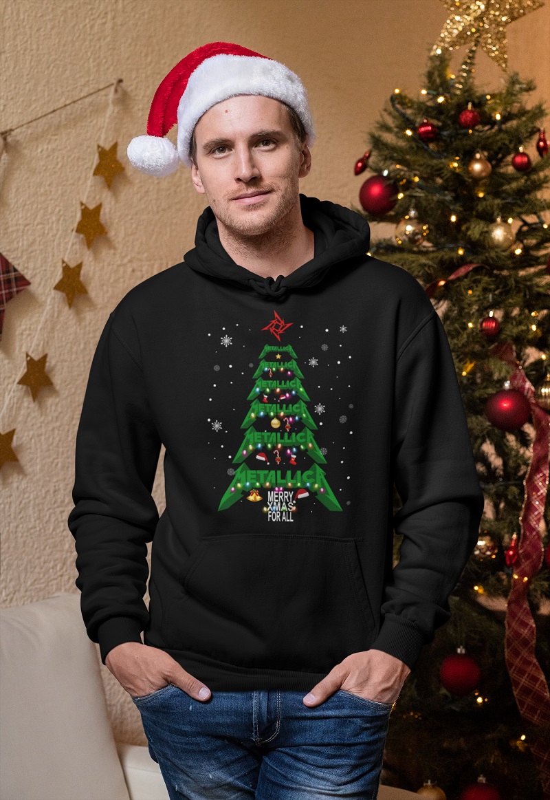 Metallic christmas tree merry xmas for all hoodie