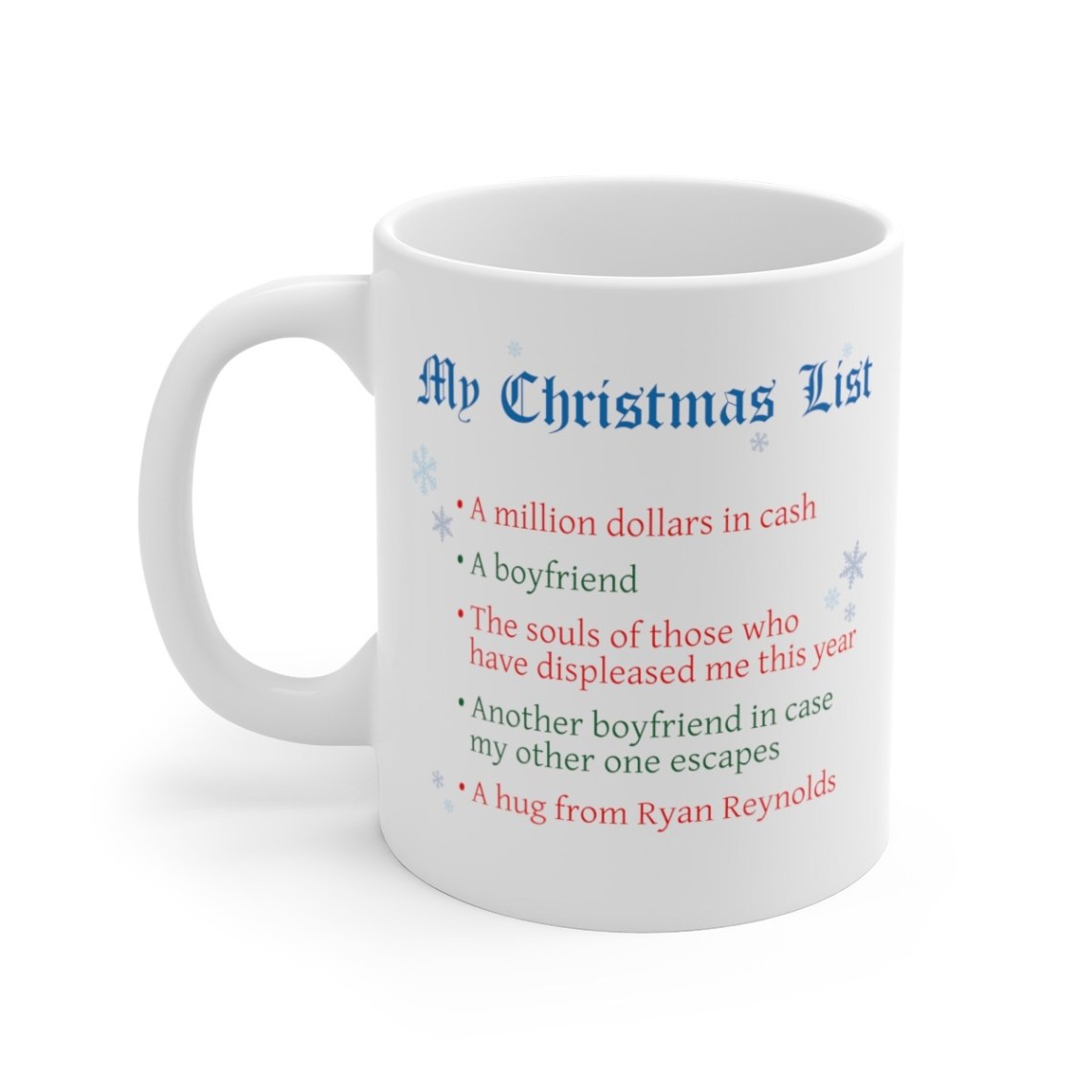 My christmas list A million dollars in cash A boyfriend mug