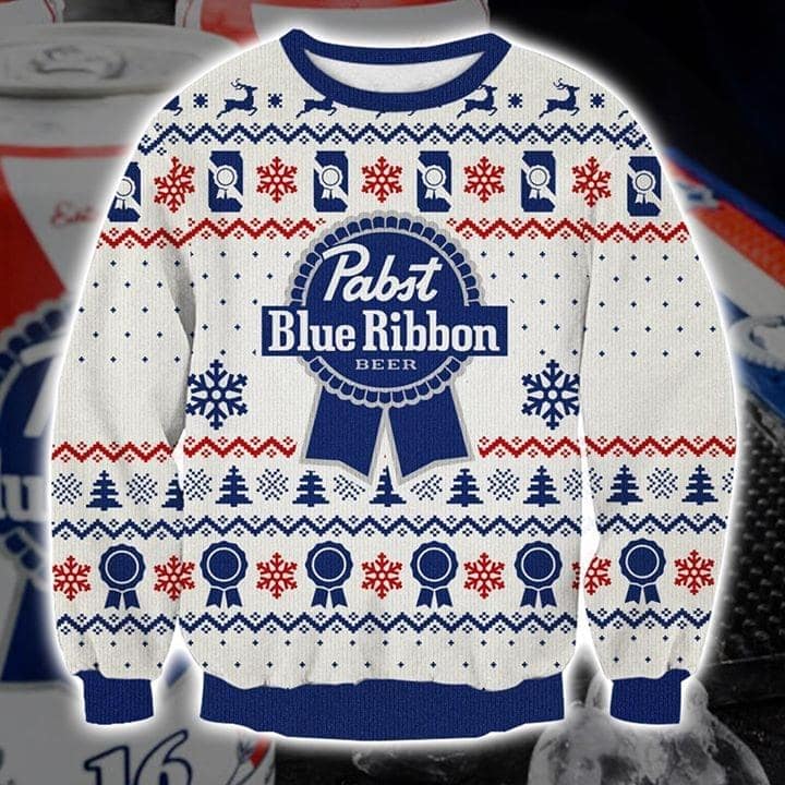 Pabst blue ribbon full printing ugly christmas sweater 1