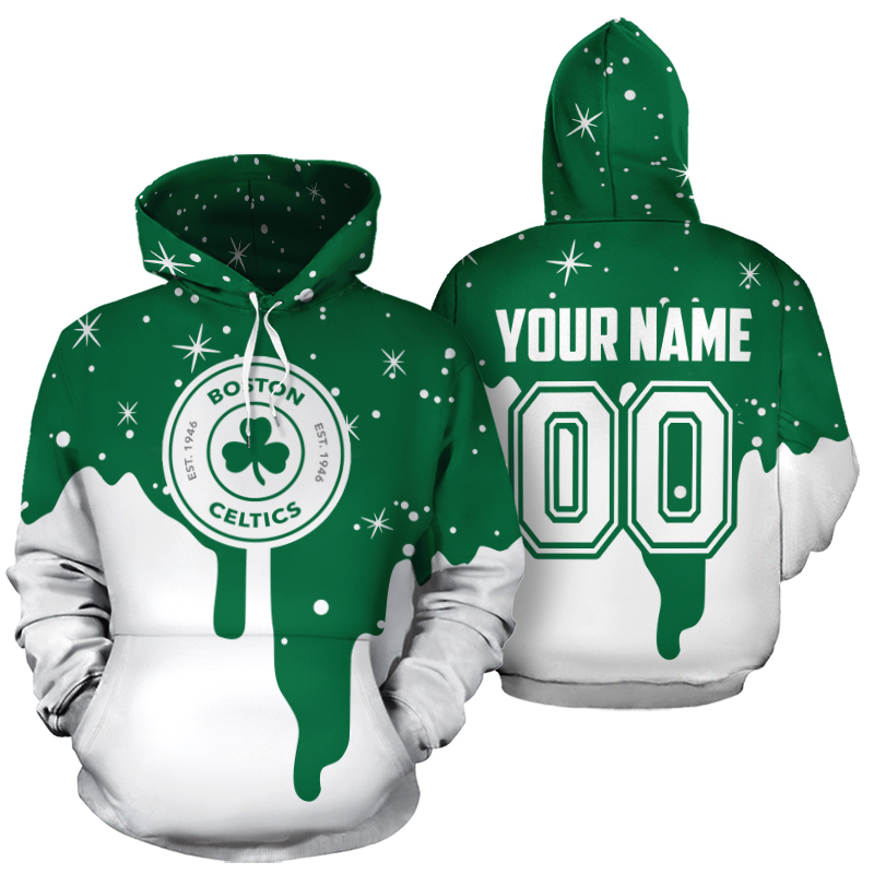 Personalized name and number boston celtics all over print hoodie