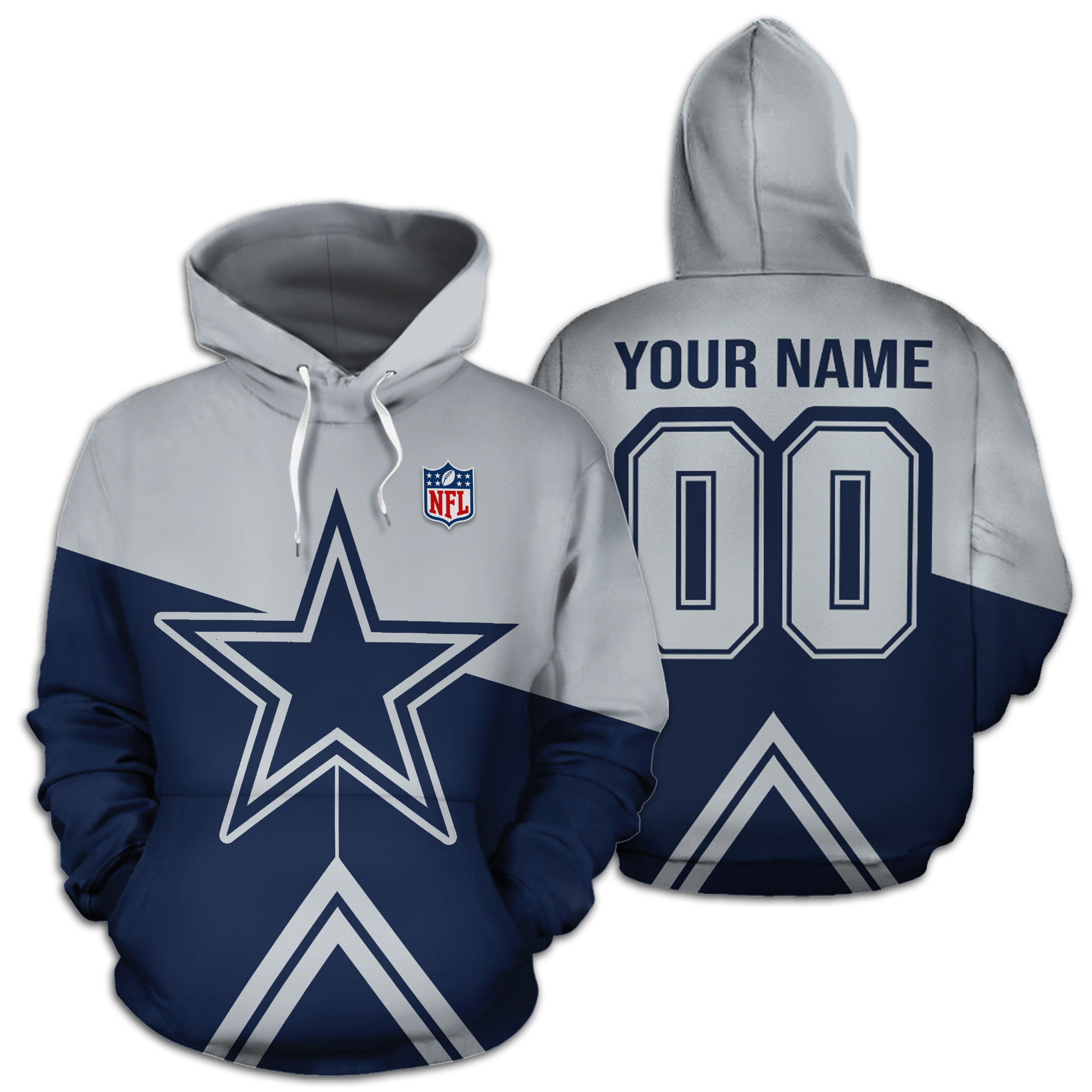 Personalized name and number dallas cowboys all over print hoodie