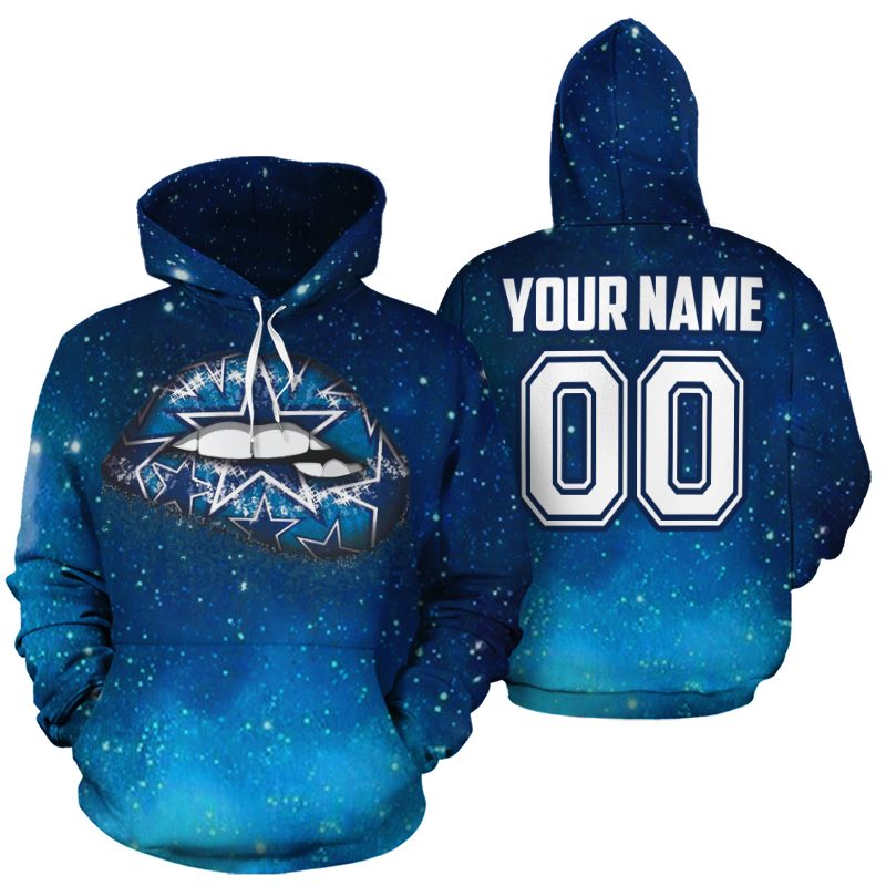 Personalized name and number dallas cowboys glitter lips full printing hoodie