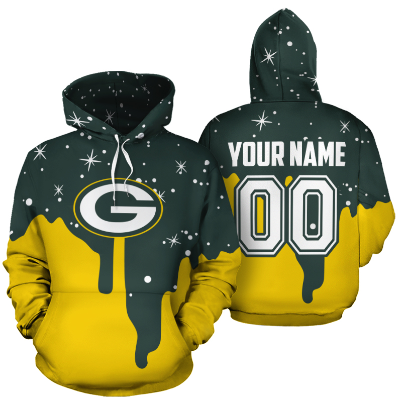 Personalized name and number green bay packers all over print hoodie